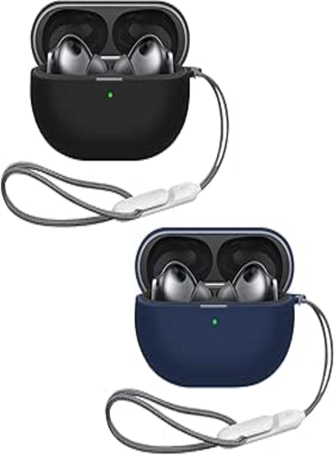 2 Pack Earphone Case Compatible with HUAWEI FreeBuds Pro 4, Soft TPU Full Protective Waterproof Cover with Chain, Shockproof Scratch Resistant Portable Hook (Black+Blue)